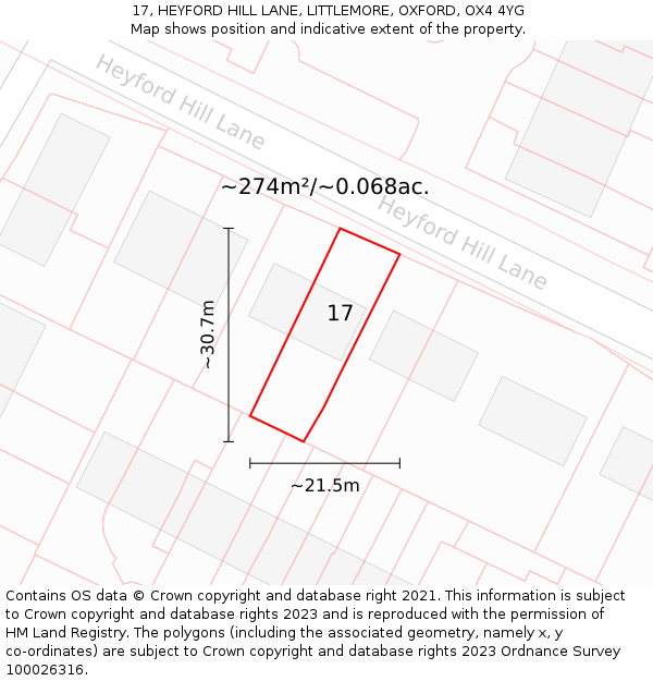 17, HEYFORD HILL LANE, LITTLEMORE, OXFORD, OX4 4YG: Plot and title map