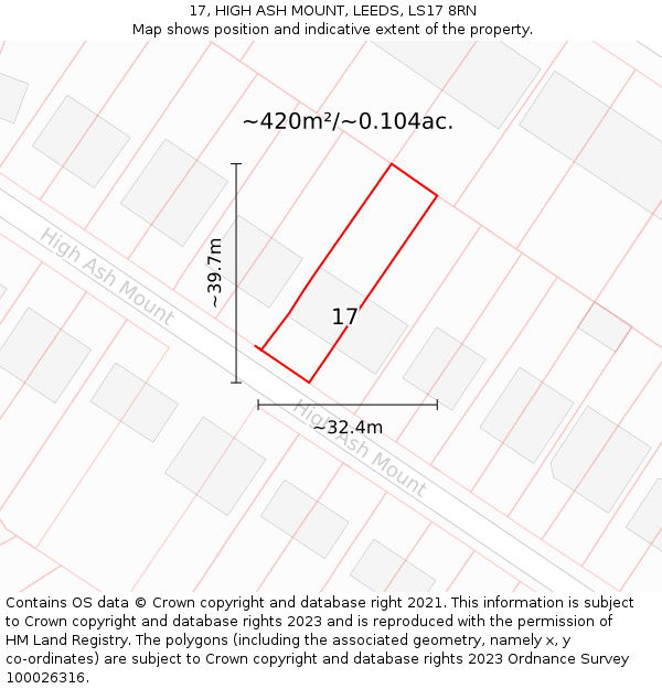 17, HIGH ASH MOUNT, LEEDS, LS17 8RN: Plot and title map