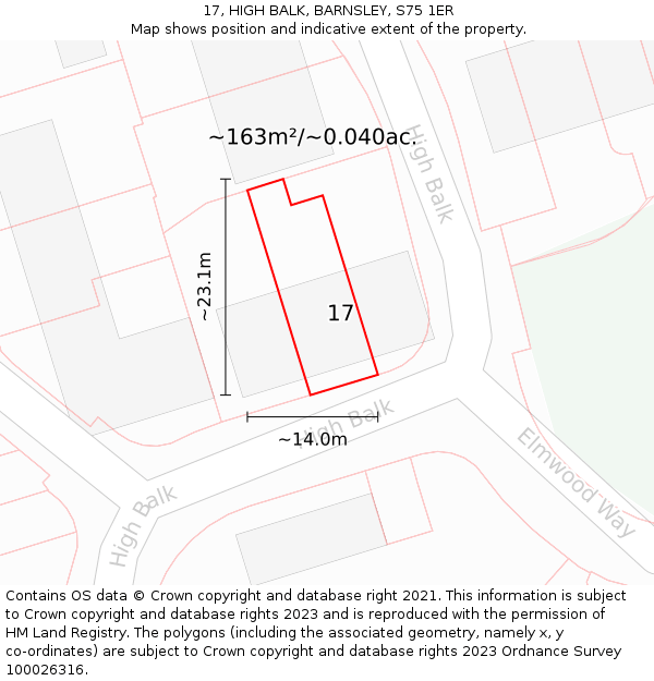 17, HIGH BALK, BARNSLEY, S75 1ER: Plot and title map