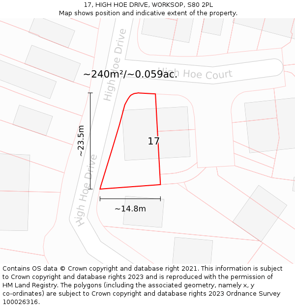 17, HIGH HOE DRIVE, WORKSOP, S80 2PL: Plot and title map