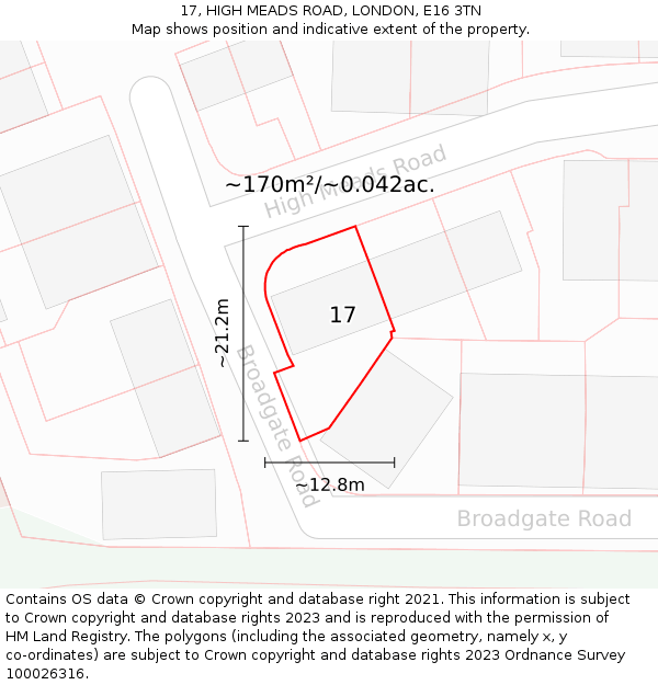 17, HIGH MEADS ROAD, LONDON, E16 3TN: Plot and title map