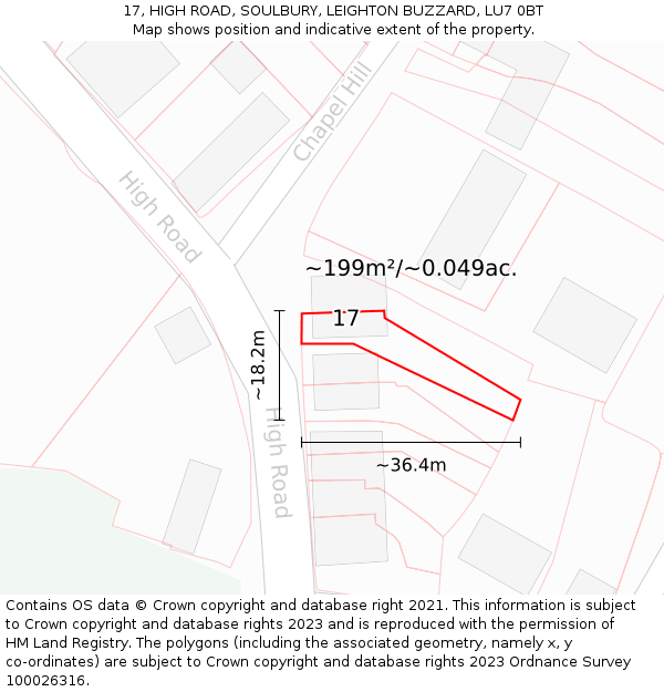 17, HIGH ROAD, SOULBURY, LEIGHTON BUZZARD, LU7 0BT: Plot and title map