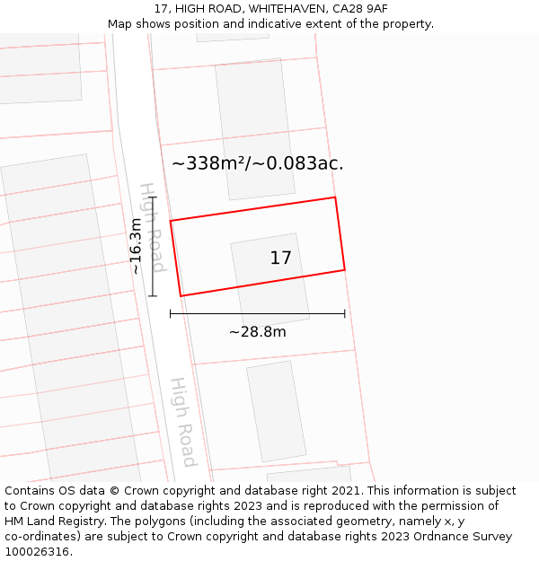 17, HIGH ROAD, WHITEHAVEN, CA28 9AF: Plot and title map