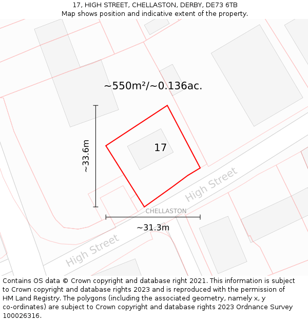 17, HIGH STREET, CHELLASTON, DERBY, DE73 6TB: Plot and title map