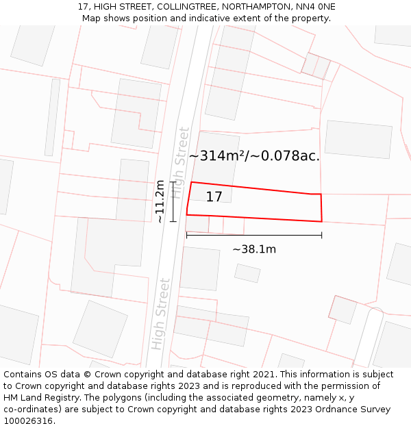 17, HIGH STREET, COLLINGTREE, NORTHAMPTON, NN4 0NE: Plot and title map