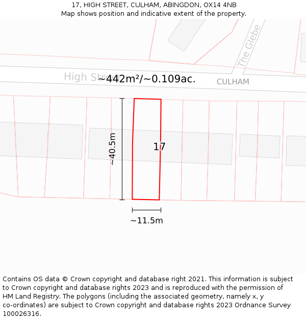 17, HIGH STREET, CULHAM, ABINGDON, OX14 4NB: Plot and title map
