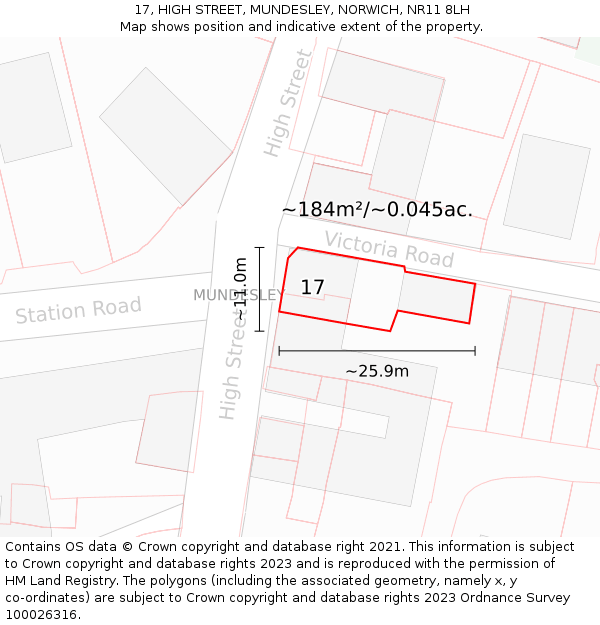 17, HIGH STREET, MUNDESLEY, NORWICH, NR11 8LH: Plot and title map