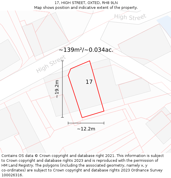 17, HIGH STREET, OXTED, RH8 9LN: Plot and title map