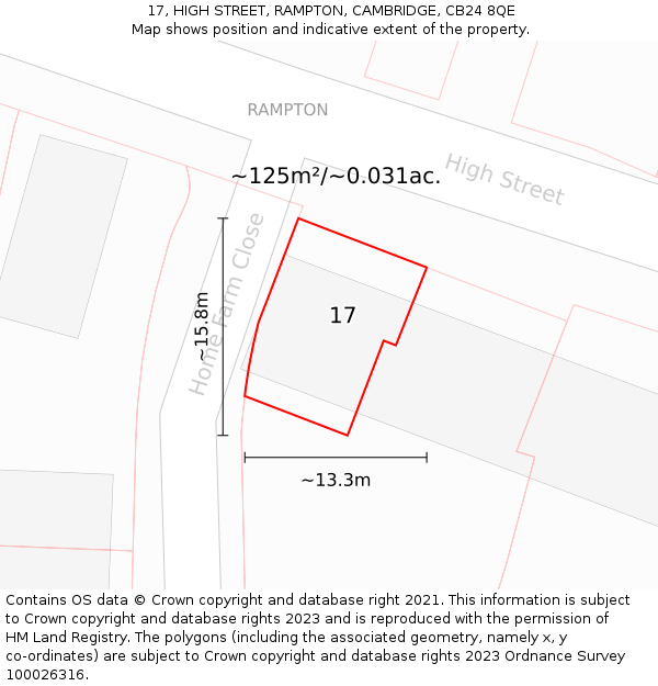 17, HIGH STREET, RAMPTON, CAMBRIDGE, CB24 8QE: Plot and title map