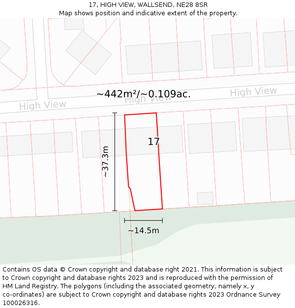 17, HIGH VIEW, WALLSEND, NE28 8SR: Plot and title map