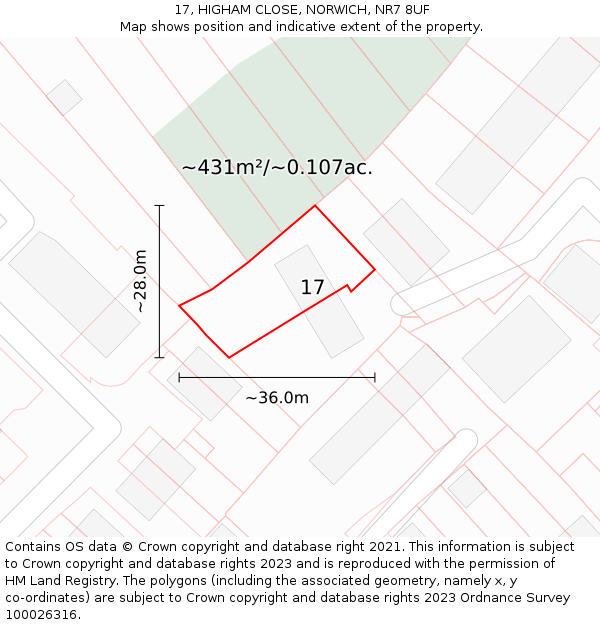 17, HIGHAM CLOSE, NORWICH, NR7 8UF: Plot and title map