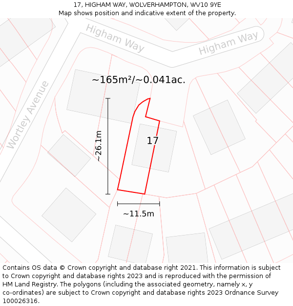 17, HIGHAM WAY, WOLVERHAMPTON, WV10 9YE: Plot and title map