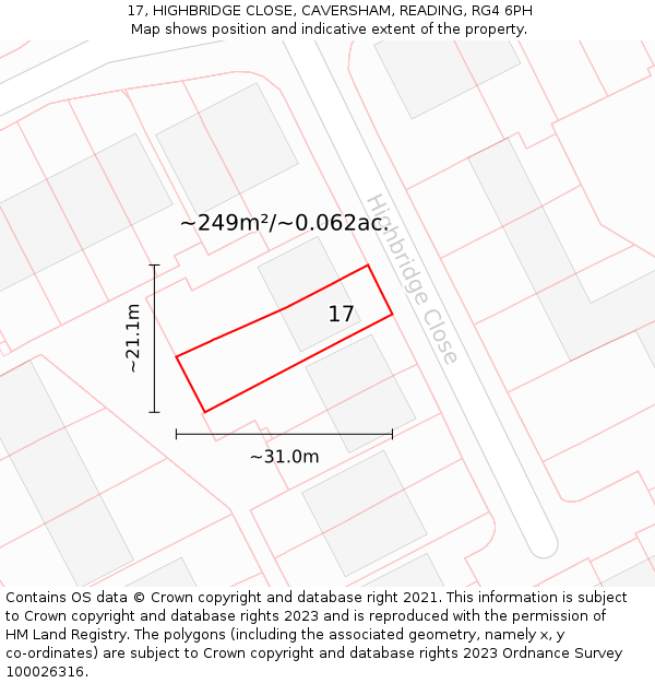 17, HIGHBRIDGE CLOSE, CAVERSHAM, READING, RG4 6PH: Plot and title map