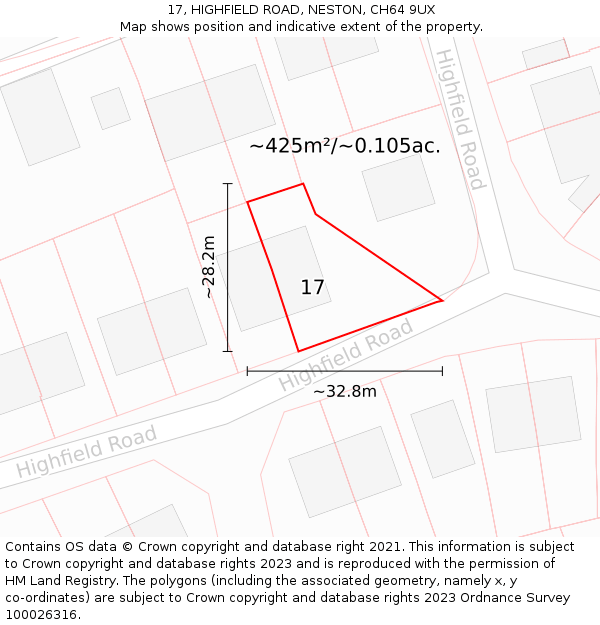 17, HIGHFIELD ROAD, NESTON, CH64 9UX: Plot and title map