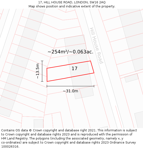 17, HILL HOUSE ROAD, LONDON, SW16 2AQ: Plot and title map