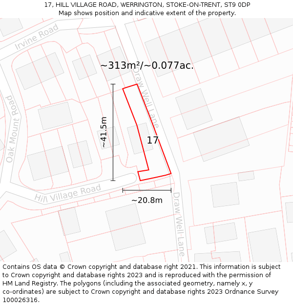 17, HILL VILLAGE ROAD, WERRINGTON, STOKE-ON-TRENT, ST9 0DP: Plot and title map