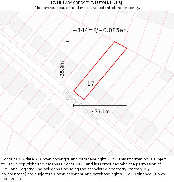 17, HILLARY CRESCENT, LUTON, LU1 5JH: Plot and title map