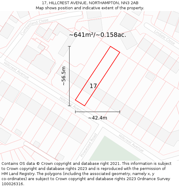 17, HILLCREST AVENUE, NORTHAMPTON, NN3 2AB: Plot and title map