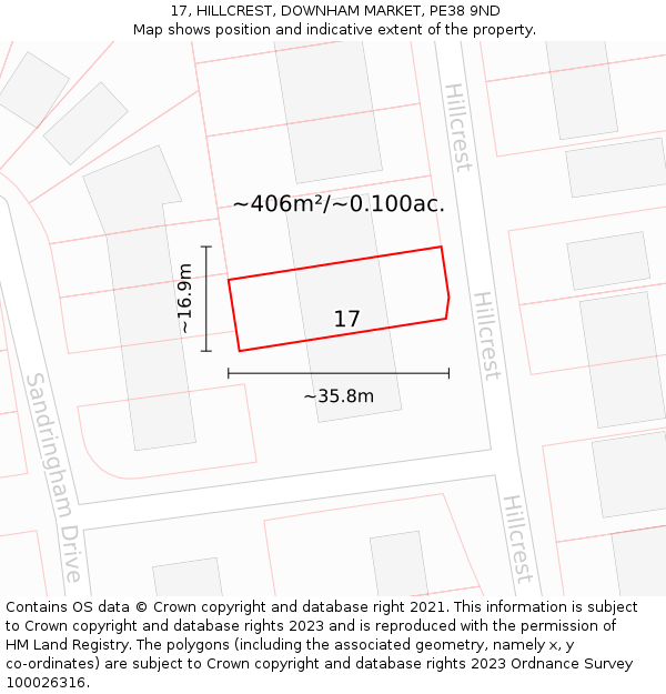 17, HILLCREST, DOWNHAM MARKET, PE38 9ND: Plot and title map