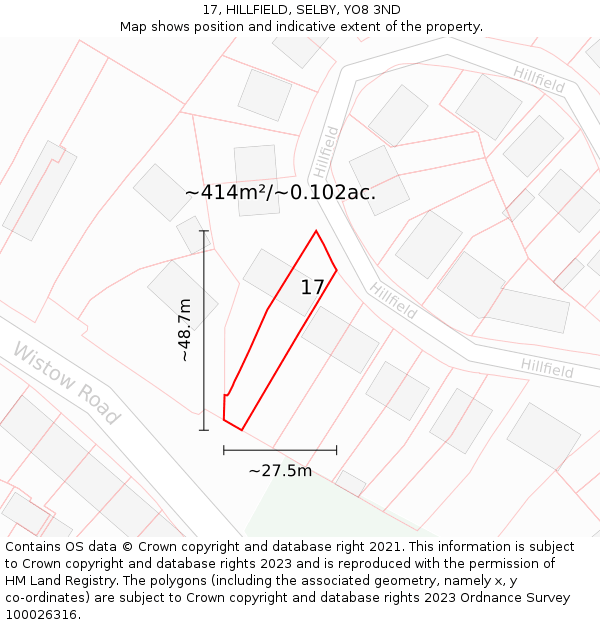 17, HILLFIELD, SELBY, YO8 3ND: Plot and title map