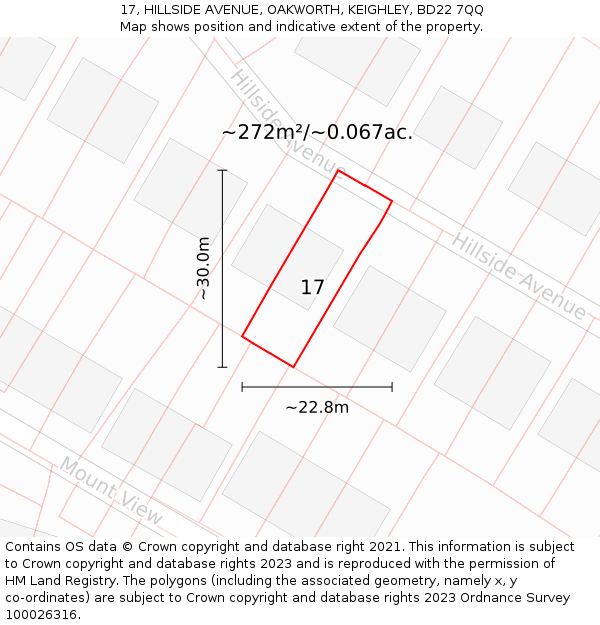 17, HILLSIDE AVENUE, OAKWORTH, KEIGHLEY, BD22 7QQ: Plot and title map