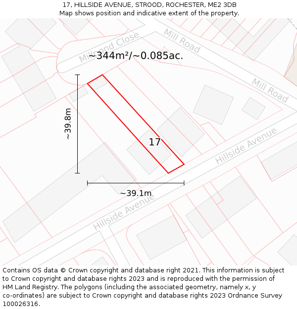 17, HILLSIDE AVENUE, STROOD, ROCHESTER, ME2 3DB: Plot and title map