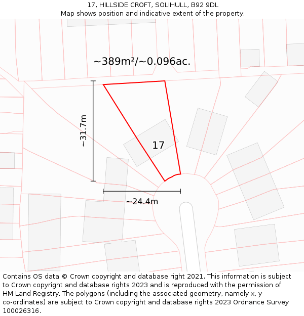 17, HILLSIDE CROFT, SOLIHULL, B92 9DL: Plot and title map