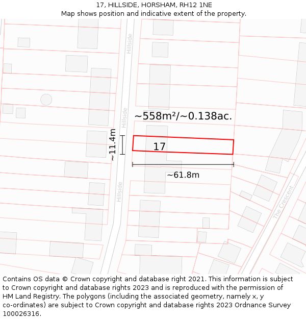 17, HILLSIDE, HORSHAM, RH12 1NE: Plot and title map