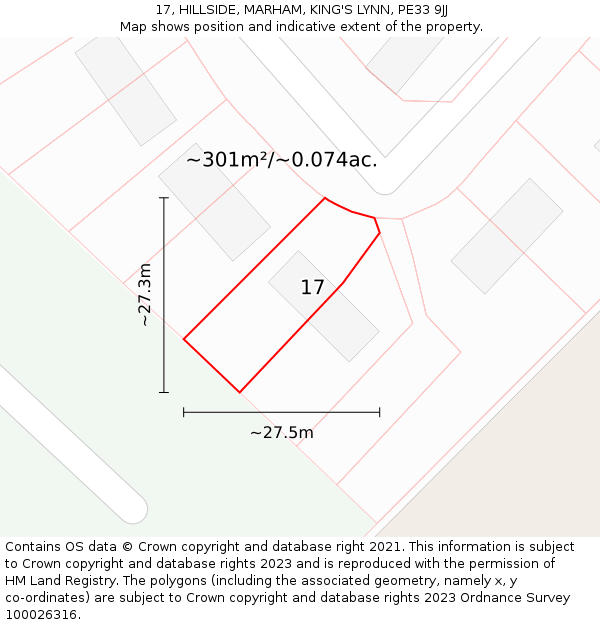 17, HILLSIDE, MARHAM, KING'S LYNN, PE33 9JJ: Plot and title map