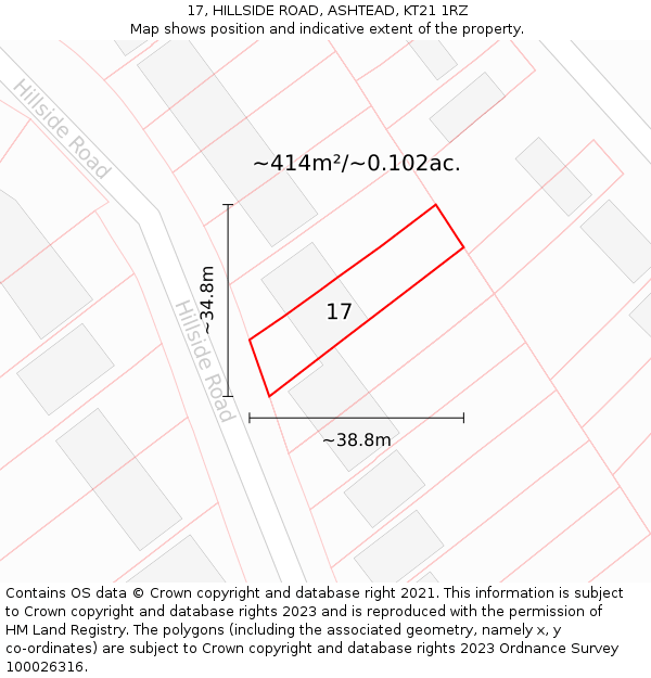17, HILLSIDE ROAD, ASHTEAD, KT21 1RZ: Plot and title map