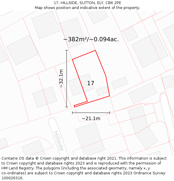 17, HILLSIDE, SUTTON, ELY, CB6 2PE: Plot and title map