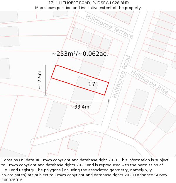 17, HILLTHORPE ROAD, PUDSEY, LS28 8ND: Plot and title map