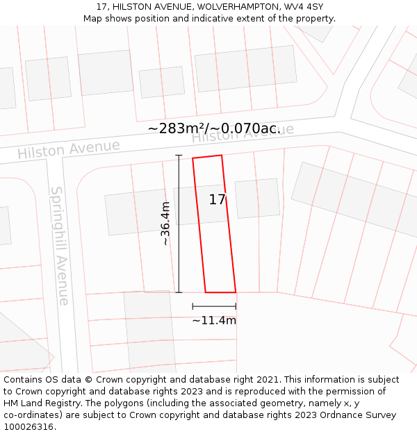 17, HILSTON AVENUE, WOLVERHAMPTON, WV4 4SY: Plot and title map