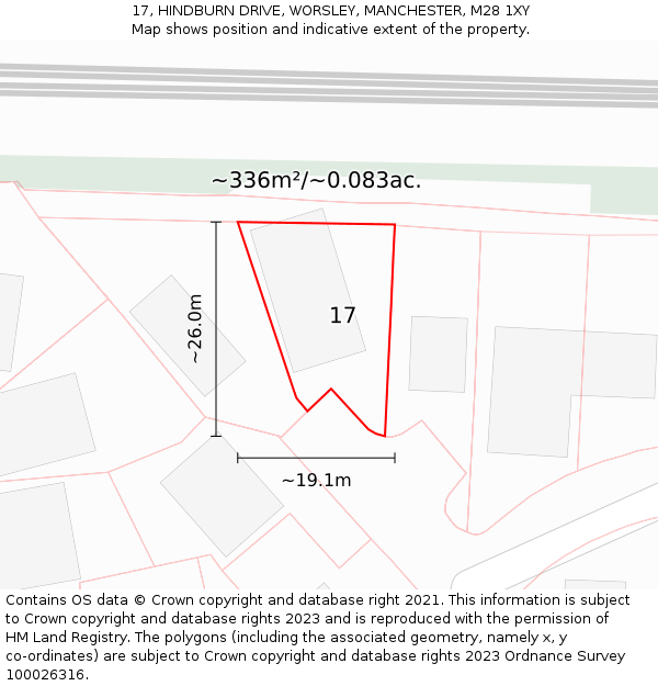 17, HINDBURN DRIVE, WORSLEY, MANCHESTER, M28 1XY: Plot and title map