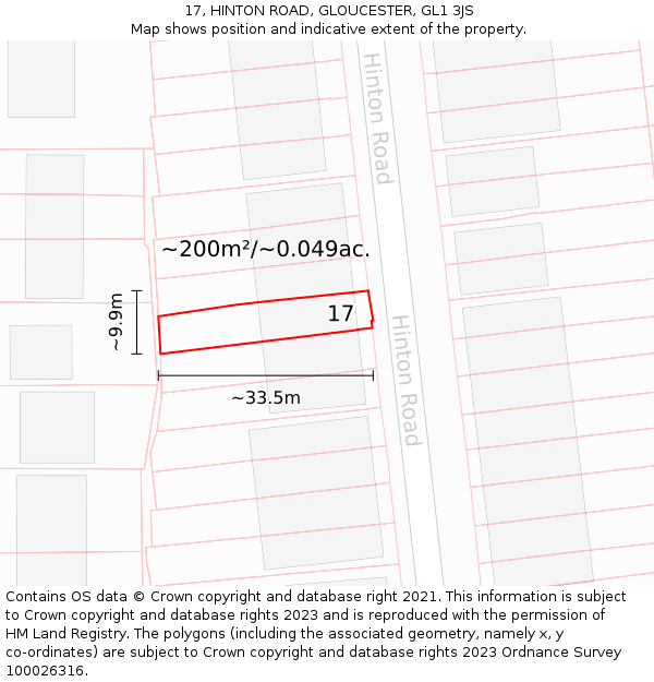 17, HINTON ROAD, GLOUCESTER, GL1 3JS: Plot and title map