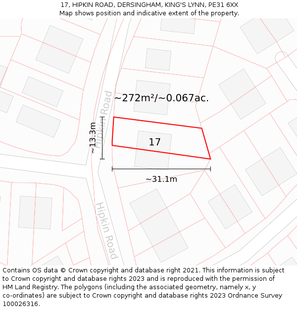 17, HIPKIN ROAD, DERSINGHAM, KING'S LYNN, PE31 6XX: Plot and title map