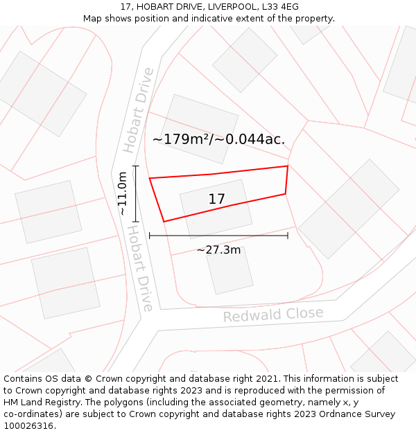 17, HOBART DRIVE, LIVERPOOL, L33 4EG: Plot and title map