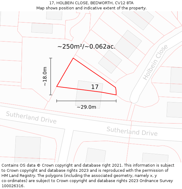 17, HOLBEIN CLOSE, BEDWORTH, CV12 8TA: Plot and title map