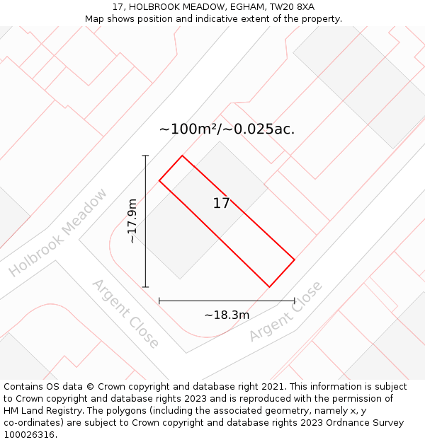 17, HOLBROOK MEADOW, EGHAM, TW20 8XA: Plot and title map
