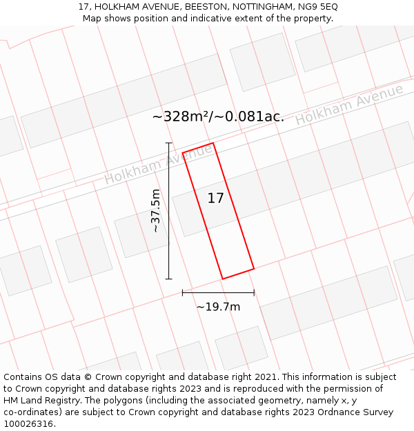 17, HOLKHAM AVENUE, BEESTON, NOTTINGHAM, NG9 5EQ: Plot and title map