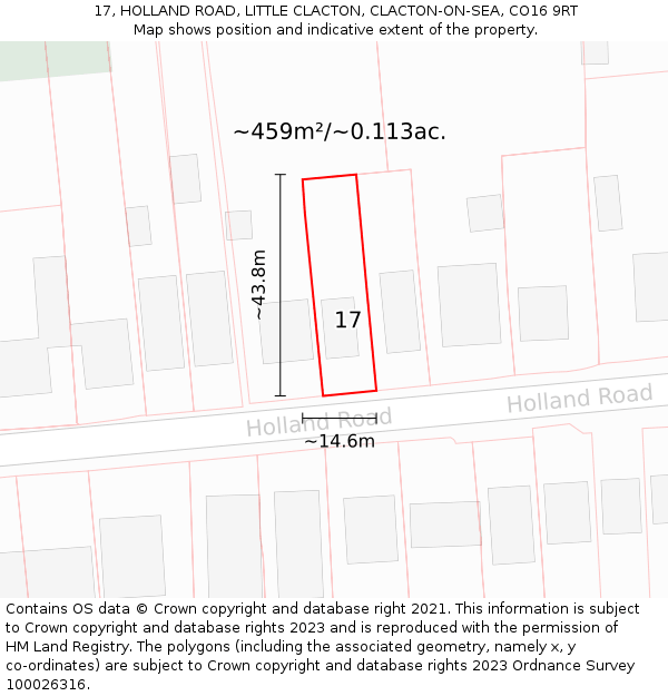 17, HOLLAND ROAD, LITTLE CLACTON, CLACTON-ON-SEA, CO16 9RT: Plot and title map
