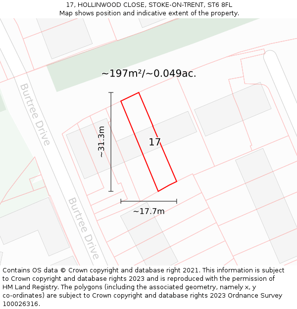 17, HOLLINWOOD CLOSE, STOKE-ON-TRENT, ST6 8FL: Plot and title map