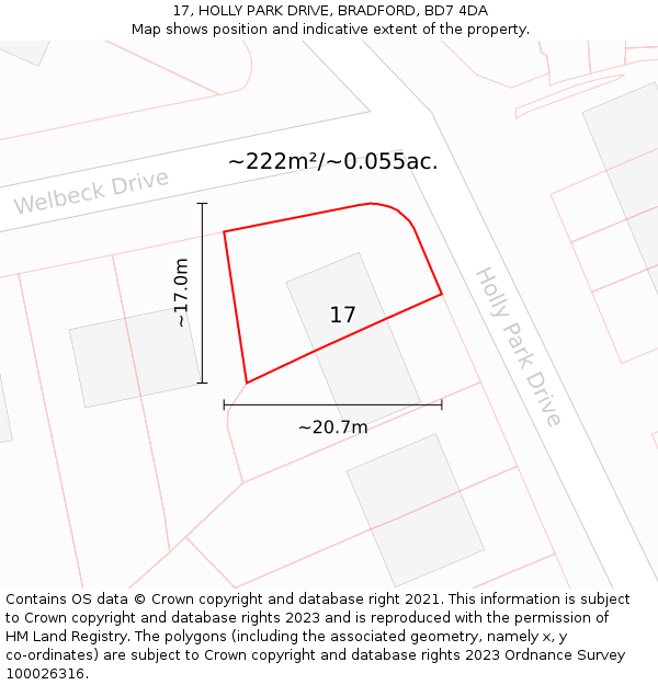 17, HOLLY PARK DRIVE, BRADFORD, BD7 4DA: Plot and title map