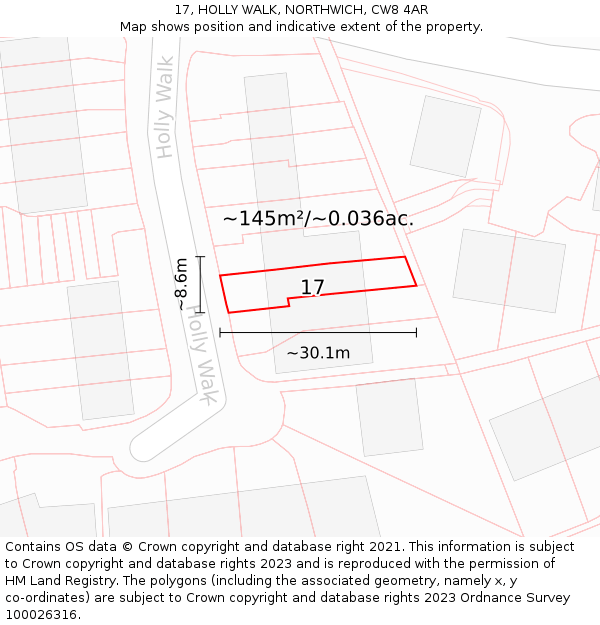 17, HOLLY WALK, NORTHWICH, CW8 4AR: Plot and title map