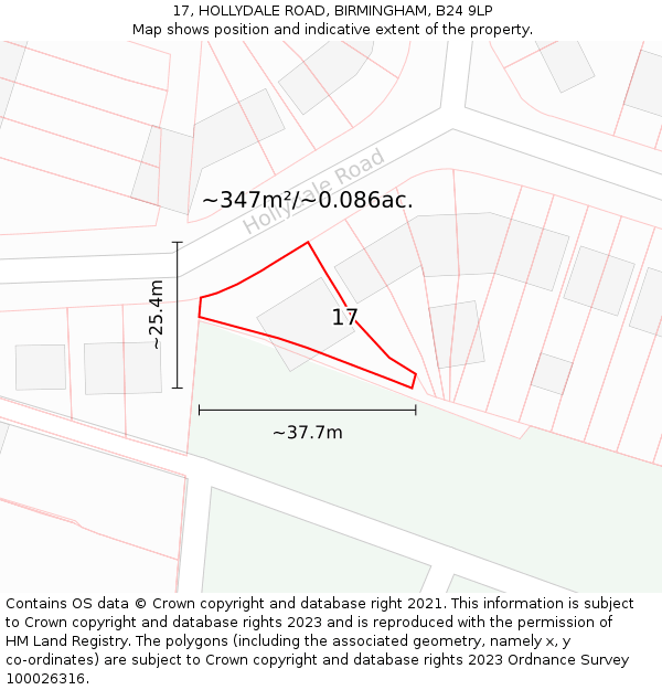 17, HOLLYDALE ROAD, BIRMINGHAM, B24 9LP: Plot and title map