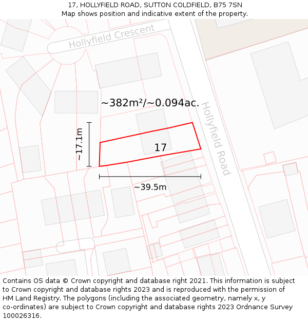 17, HOLLYFIELD ROAD, SUTTON COLDFIELD, B75 7SN: Plot and title map