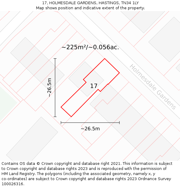17, HOLMESDALE GARDENS, HASTINGS, TN34 1LY: Plot and title map