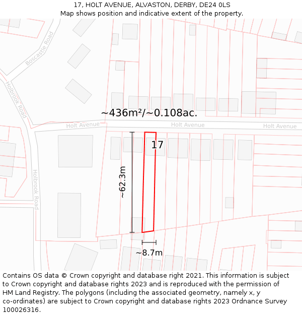 17, HOLT AVENUE, ALVASTON, DERBY, DE24 0LS: Plot and title map