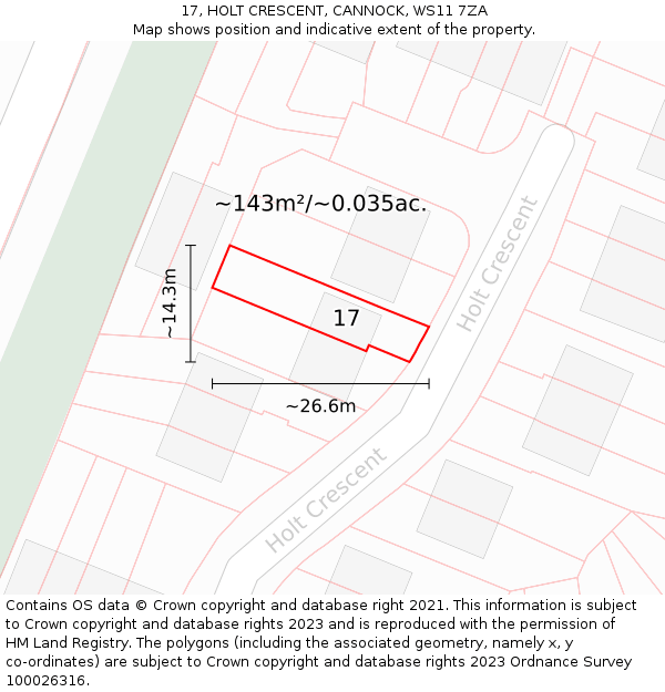 17, HOLT CRESCENT, CANNOCK, WS11 7ZA: Plot and title map