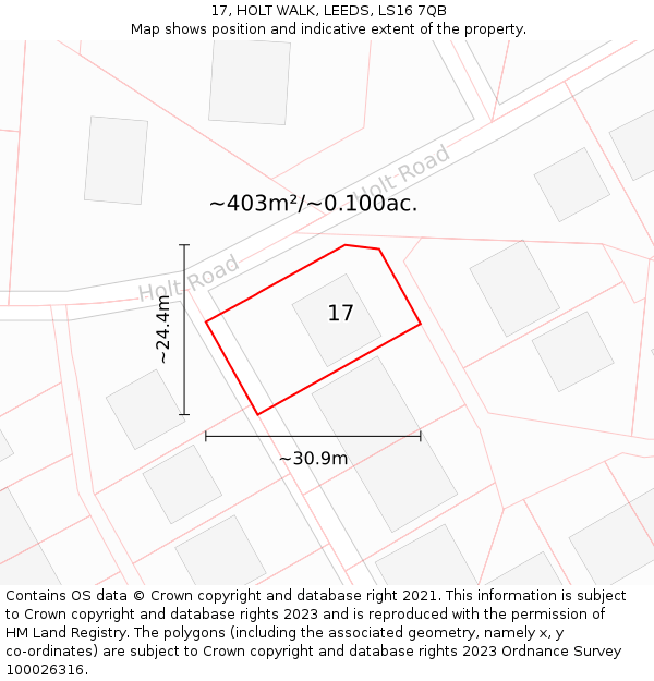 17, HOLT WALK, LEEDS, LS16 7QB: Plot and title map